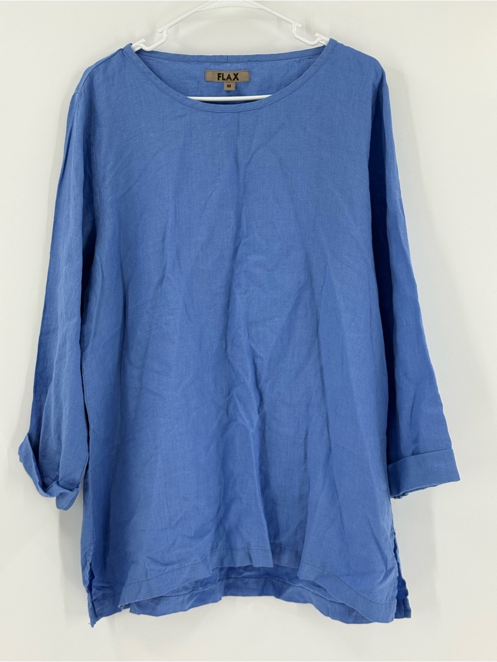 FLAX 100% Linen Tunic Top Blouse Oversized Minimalist‎ 3/4 Sleeves M
